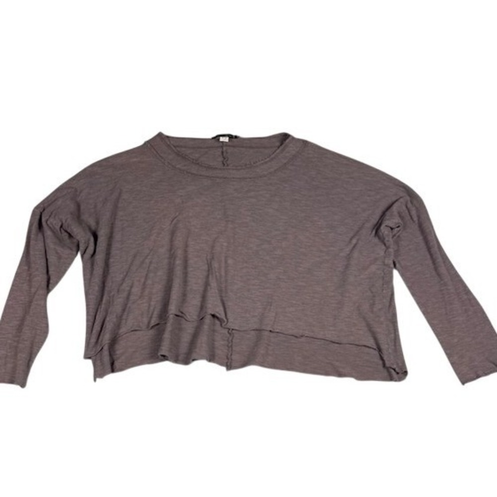 Final Touch Top Womens Medium Purple Long Sleeve Cropped Raw Hem Oversized Slub